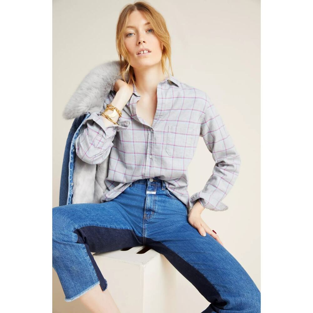 Frank & Eileen Grayson the Hero Top Flannel Shirt Plaid Boho Purple Size XS